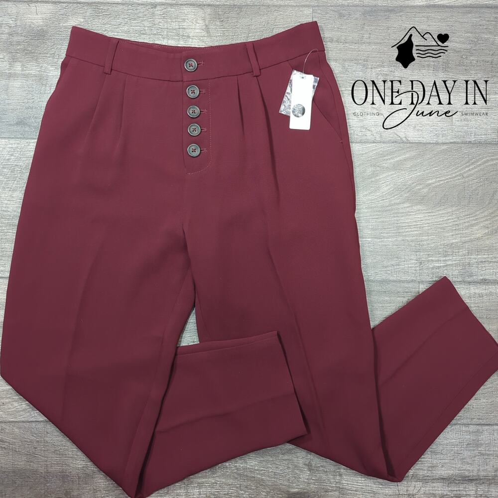 Anthropologie Sasha High Rise Pleated Ankle Pants Burgundy Button Fly NWT Size 0